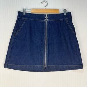 Topshop Moto Denim Zip Micro Mini Skirt Zip Front Blue Jean Size 12 Bikercore